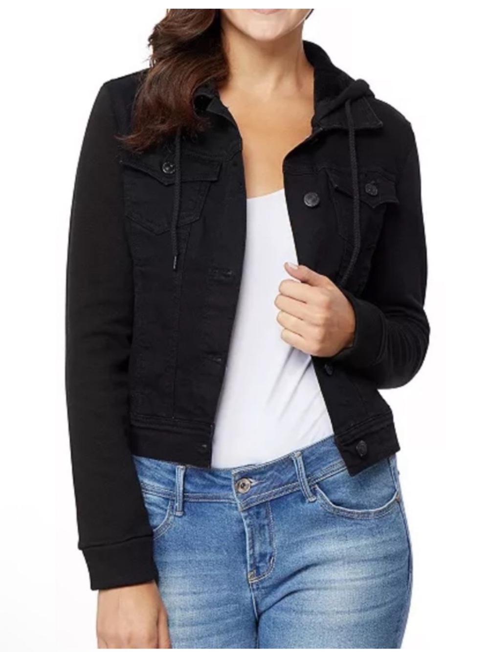 WallFlower Juniors Black denim Hooded Jacket
